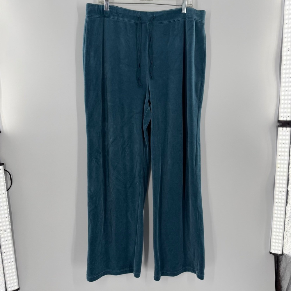 Relaxed Teal Blue Velour Lounge Pants Wide Leg Drawstring XL